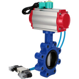 Затвор дисковый поворотный WBV1631N-2W-Fb-H Ду125 Ру16 LUG корпус - чугун QT450, диск - нержавеющая сталь 304, уплотнение - NBR, с пневмоприводом PA-DA-105, пневмораспределителем 4V320-08 AC220V и магнитным переключателем ALS200D