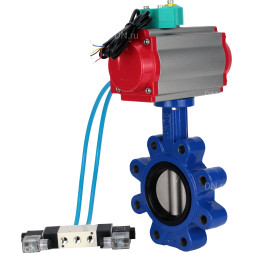 Затвор дисковый поворотный WBV1631N-2W-Fb-H Ду125 Ру16 LUG корпус - чугун QT450, диск - нержавеющая сталь 304, уплотнение - NBR, с пневмоприводом PA-DA-105, пневмораспределителем 4V320-08 AC220V и магнитным переключателем ALS200D