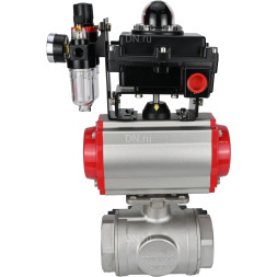 Кран шаровой BV3232P(4pc)-SP-3WL-T-ISO-H Ду32 Ру63, стандартнопроходной, четырехсоставной, нержавеющая сталь 316, PTFE, внутренняя резьба, с пневмоприводом PA-SA-065, пневмораспределителем 4V320-10 AC220V, БКВ APL-410N Ex, БПВ AFC2000