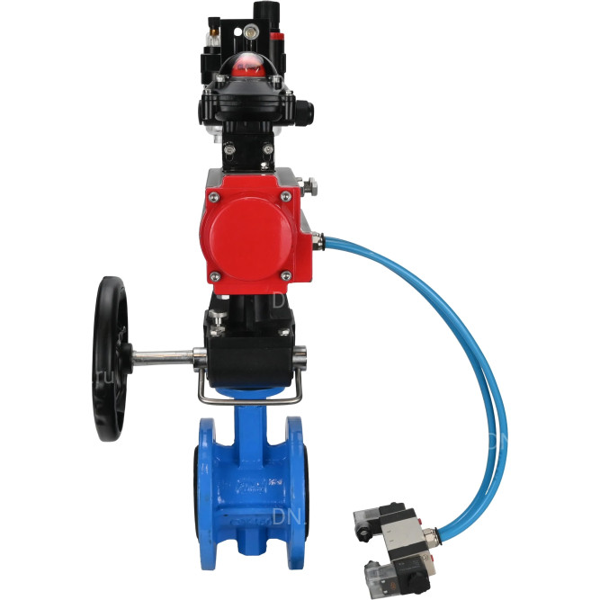 Затвор дисковый поворотный WBV1313E-2W-F-H Ду150 Ру16 фланцевый, корпус - чугун GGG40, диск - чугун GGG40, EPDM, с пневмоприводом PA-DA-130, пневмораспределителем 4V320-10 AC220V, БКВ APL-210N, ручным дублером MON1-250-T26-ISO и БПВ AFC2000 в Омске