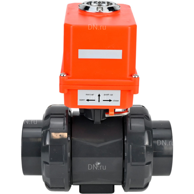 Кран шаровой BV4242E-FP-GRM-ISO Дн25 Ру10 полнопроходной, корпус - НПВХ, шар - НПВХ, уплотнение - EPDM, с электроприводом QT-N-003EM-O1-220VAC-У1 MINI в Омске