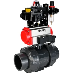 Кран шаровой BV4242E-FP-GRM-ISO Дн100 Ру10 полнопроходной, корпус - НПВХ, шар - НПВХ, уплотнение - EPDM, с пневмоприводом PA-SA-083, пневмораспределителем 4M310-08 DC24V, БКВ APL-410N EX и БПВ AFC2000