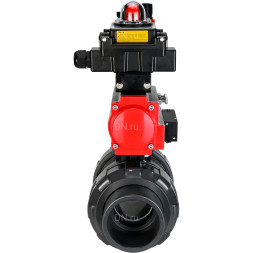Кран шаровой BV4242E-FP-GRM-ISO Дн100 Ру10 полнопроходной, корпус - НПВХ, шар - НПВХ, уплотнение - EPDM, с пневмоприводом PA-SA-083, пневмораспределителем 4M310-08 DC24V, БКВ APL-410N EX и БПВ AFC2000