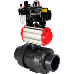 Кран шаровой BV4242E-FP-GRM-ISO Дн100 Ру10 полнопроходной, корпус - НПВХ, шар - НПВХ, уплотнение - EPDM, с пневмоприводом PA-SA-083, пневмораспределителем 4M310-08 DC24V, БКВ APL-410N EX и БПВ AFC2000