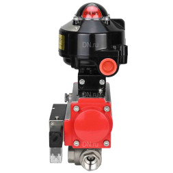 Кран шаровой BV3232P(4pc)-SP-3WL-T-ISO-H 2″ Ду50 Ру63 стандартнопроходной трехходовой L-тип, нержавеющая сталь SS316, внутренняя резьба, уплотнение - PTFE, с пн.приводом PA-SA-083 пн.распределителем 4M310-08 DC24V БКВ APL-510N-EX