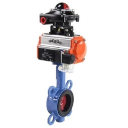 Затвор дисковый поворотный WBV1413E-2W-Fb-H Ду300 Ру16, корпус - чугун GGG50, диск - чугун GGG40, уплотнение - EPDM, с пневмоприводом PA-DA-140 двойного действия, с пневмораспределителем 4V320-10 AC220V, с БКВ APL-510N-EX