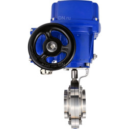 Затвор дисковый поворотный WBV3131S-2W-W-H Ду25 Ру10 под приварку, корпус - пищевая нержавеющая сталь 304, уплотнение - Silicon, с электроприводом QT-N-005M-O2-220VAC-У1 с моментной муфтой и штурвалом