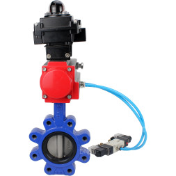 Затвор дисковый поворотный WBV1631N-2W-Fb-H Ду125 Ру16 LUG корпус - чугун QT450, диск - нержавеющая сталь 304, уплотнение - NBR, с пневмоприводом PA-DA-105, пневмораспределителем 4V320-10 AC220V и БКВ APL-410N EX