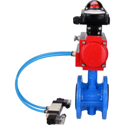 Затвор дисковый поворотный WBV1313E-2W-F-H Ду125 Ру16 фланцевый, корпус - чугун GGG40, диск - чугун GGG40, уплотнение - EPDM, с пневмоприводом PA-DA-130, пневмораспределителем 4V320-08 AC220V и БКВ APL-210N