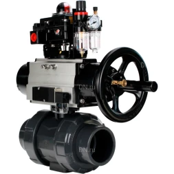 Кран шаровой BV4242E-FP-GRM-ISO Дн15 Ру10 полнопроходной, корпус - НПВХ, шар - НПВХ, уплотнение - EPDM, с пневмоприводом PA-DA-105-1, пневмораспределителем 4M310-08 DC24V, БКВ APL-410N EX и БПВ AFC2000