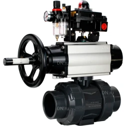 Кран шаровой BV4242E-FP-GRM-ISO Дн15 Ру10 полнопроходной, корпус - НПВХ, шар - НПВХ, уплотнение - EPDM, с пневмоприводом PA-DA-105-1, пневмораспределителем 4M310-08 DC24V, БКВ APL-410N EX и БПВ AFC2000