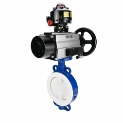 Затвор дисковый поворотный WBV3434Pf-2W-Fb-R Ду150 Ру16, корпус - углеродистая сталь WCB, диск - углеродистая сталь WCB, футерованный PTFE, уплотнение - PTFE, с пневмоприводом PA-DA-105-1, пневмораспределителем 4M310-08 AC220V и БКВ APL-510N EX