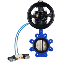 Затвор дисковый поворотный WBV1616E-2W-Fb-H Ду125 Ру16 LUG корпус - чугун QT450, диск - чугун QT450, уплотнение - EPDM, с пневмоприводом PA-DA-105-1, пневмораспределителем 4V320-08 AC220V и БКВ APL-210N
