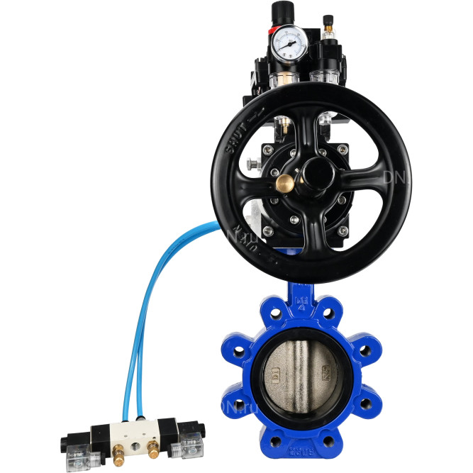 Затвор дисковый поворотный WBV1616N-2W-Fb-H Ду125 Ру16 LUG корпус - чугун QT450, диск - чугун QT450, уплотнение - NBR, с пневмоприводом PA-DA-105-1, пневмораспределителем 4V320-08 AC220V, БКВ APL-410N EX и БПВ AFC2000 в Омске