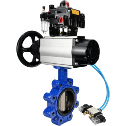 Затвор дисковый поворотный WBV1616N-2W-Fb-H Ду125 Ру16 LUG корпус - чугун QT450, диск - чугун QT450, уплотнение - NBR, с пневмоприводом PA-DA-105-1, пневмораспределителем 4V320-08 AC220V, БКВ APL-410N EX и БПВ AFC2000