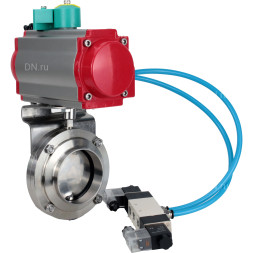 Затвор дисковый поворотный WBV3131E-2W-W-H Ду25 Ру10 под приварку, пищевая нержавеющая сталь 304, уплотнение - EPDM, с пневмоприводом PA-DA-052, пневмораспределителем 4V320-10 AC220V и магнитным переключателем ALS200D
