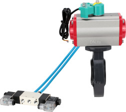 Затвор дисковый поворотный WBV4242E-2W-Fb-ISO Дн65 Ру10 межфланцевый, корпус - НПВХ, диск - НПВХ, уплотнение - EPDM, с пневмоприводом PA-DA-052, пневмораспределителем 4V320-08 AC220V и магнитным переключателем ALS200D