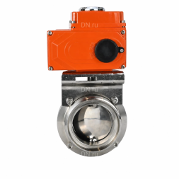 Затвор дисковый поворотный WBV3131E-2W-T-H Ду80 Ру10 резьбовой, корпус - пищевая нержавеющая сталь 304, уплотнение - EPDM, с электроприводом QT-N-003EM-O1-24VDC-У1 HARK