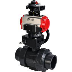 Кран шаровой BV4242E-FP-GRM-ISO Дн80 Ру10 полнопроходной, корпус - НПВХ, шар - НПВХ, уплотнение - EPDM, с пневмоприводом PA-DA-065, пневмораспределителем 4M310-08 DC24V, ручным дублером MON1-250-T26-ISO и БКВ APL-210N