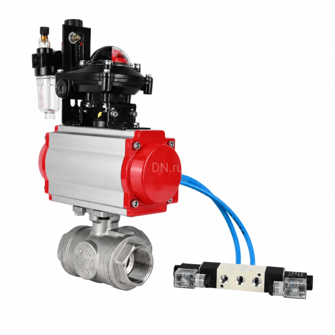Кран шаровой BV3232P(4pc)-SP-3WL-T-ISO-H WDVF Ду65 Ру40 стандартнопроходной, 3-ходовой L-тип, внутренняя резьба, нержавеющая сталь AISI 316, PTFE, с пневмоприводом PA-SA-140, пневмораспределителем 4V320-08 AC220V, БКВ APL-210N и БПВ AFC2000 в Омске