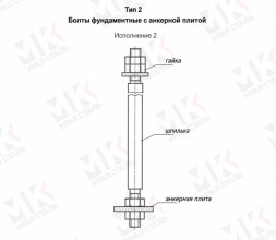 Болт фундаментный тип 2.2 М56х1800 мм ГОСТ 24379.1-2012 с анкерной плитой