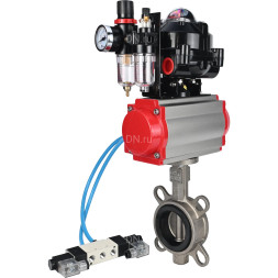 Затвор дисковый поворотный WBV3131V-2W-Fb-H Ду100 Ру16, корпус - нержавеющая сталь 304, диск - нержавеющая сталь 304, уплотнение - VITON, с пневмоприводом PA-DA-083, пневмораспределителем 4V320-10 AC220V, БКВ APL-510N EX и БПВ AFC2000