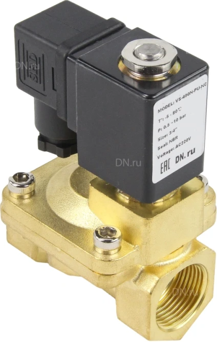 Клапан электромагнитный VS400-NT-NC-220VAC 3/4″ Ду20 Ру16, соленоидный двухходовой, корпус - латунь, уплотнение - NBR, резьбовой, нормально-закрытый, пилотный, катушка - 220В в Омске
