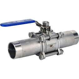 Кран шаровой BV3131P(3pc)-FP-W-H LONG Ду10 Ру63 HYMT нержавеющая сталь CF8/AISI 304, полнопроходной, трехсоставной, уплотнение - PTFE, под приварку, с рукояткой
