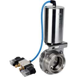 Затвор дисковый поворотный WBV3131S-2W-T-H Ду15 Ру10 резьбовой, пищевая нержавеющая сталь 304, уплотнение – Silicon, с пневмоприводом PA-SA-85 и пневмораспределителем 4V320-08 AC220V