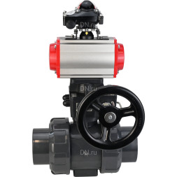 Кран шаровой BV4242E-FP-GRM-ISO Дн100 Ру10 полнопроходной, корпус - НПВХ, шар - НПВХ, уплотнение - EPDM, с пневмоприводом PA-DA-065, пневмораспределителем 4M310-08 DC24V, ручным дублером MON1-250-T26-ISO и БКВ APL-210N