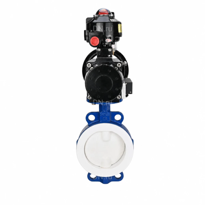 Затвор дисковый поворотный WBV3434Pf-2W-Fb-R Ду150 Ру16, корпус - угл. сталь WCB, диск - угл. сталь WCB, футерованный PTFE, уплотнение - PTFE, с пневмоприводом PA-DA-105-1, пневмораспределителем 4M310-08 AC220V, БКВ APL-510N EX и БПВ AFC2000 в Омске