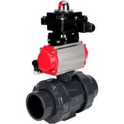 Кран шаровой BV4242E-FP-GRM-ISO Дн40 Ру10 полнопроходной, корпус - НПВХ, шар - НПВХ, уплотнение - EPDM, с пневмоприводом PA-DA-052, пневмораспределителем 4M310-08 DC24V и БКВ APL-410N EX