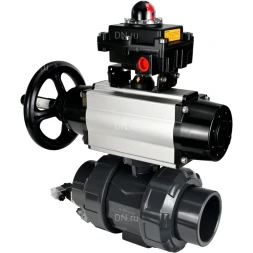 Кран шаровой BV4242E-FP-GRM-ISO Дн80 Ру10 полнопроходной, корпус - НПВХ, шар - НПВХ, уплотнение - EPDM, с пневмоприводом PA-DA-105-1, пневмораспределителем 4V320-10 AC220V и БКВ APL-410N EX