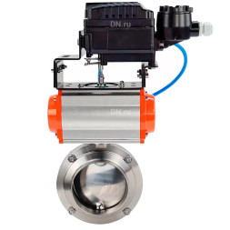 Затвор дисковый поворотный WBV3131S-2W-W-H Ду15 Ру10 под приварку, пищевая нержавеющая сталь 304, уплотнение – Silicon, с пневмоприводом PA-DA-065 и позиционером YT-1000RSN с обратной связью
