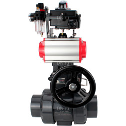 Кран шаровой BV4242E-FP-GRM-ISO Дн80 Ру10 полнопроходной, корпус - НПВХ, шар - НПВХ, уплотнение - EPDM, с пневмоприводом PA-DA-065, пневмораспределителем 4V320-10 AC220V, ручным дублером MON1-250-T26-ISO, БКВ APL-410N EX и БПВ AFC2000