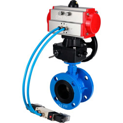 Затвор дисковый поворотный WBV1313E-2W-F-H Ду65 Ру16, корпус - чугун GGG40, диск - чугун GGG40, уплотнение - EPDM, с пневмоприводом PA-DA-105, пневмораспределителем 4M320-08 AC220V и ручным дублером MON1-250-T26-ISO