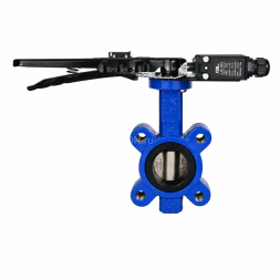 Затвор дисковый поворотный WBV1616E-2W-Fb-H Ду125 Ру16 LUG межфланцевый, корпус - чугун QT450, диск - чугун QT450, уплотнение - EPDM, с рукояткой и двумя концевыми датчиками LS-103 250В