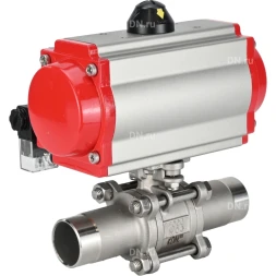 Кран шаровой BV3232P(3pc)-FP-W-ISO-H LONG Ду150 Ру16 полнопроходной, корпус - нержавеющая сталь 316, уплотнение - PTFE, под приварку, с пневмоприводом PA-DA-140 и пневмораспределителем 4M310-08 DC24V