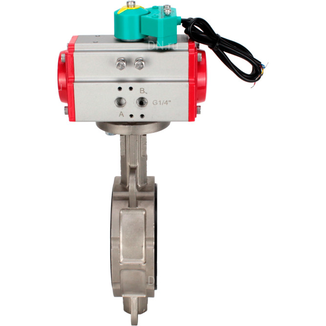 Затвор дисковый поворотный WBV3232N-2W-Fb-H Ду65 Ру16 корпус - нержавеющая сталь 316L, диск - нержавеющая сталь 316L, уплотнение - NBR, с пневмоприводом PA-DA-065 и магнитным переключателем ALS200D в Омске