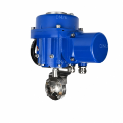 Затвор дисковый поворотный WBV3131S-2W-C-H Ду15 Ру10 кламповый, корпус - пищевая нержавеющая сталь 304, уплотнение - Silicon, с электроприводом QT-N-005M-O2-220VAC-У1 с моментной муфтой и штурвалом