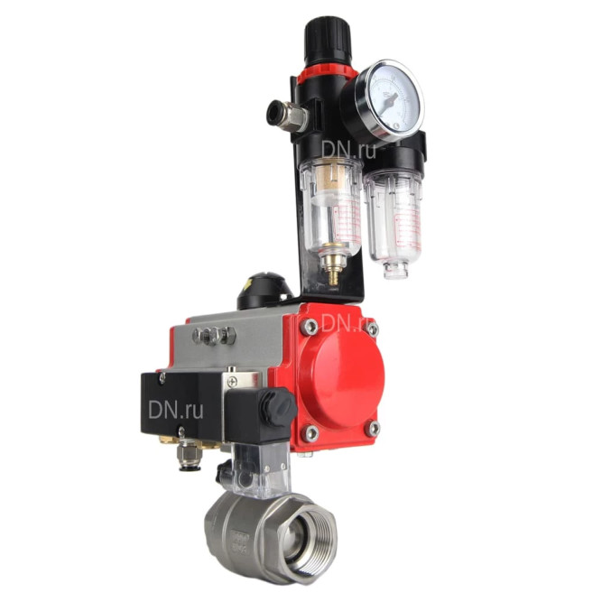 Кран шаровой BV3232P(2pc)-FP-T-ISO-H Ду25 Ру63 полнопроходной двухходовой, нержавеющая сталь SS316, внутренняя резьба, уплотнение - PTFE, с пневмоприводом PA-DA-052 двойного действия, с пневмораспределителем 4M310-08 DC24V, с БПВ AFC2000 в Омске