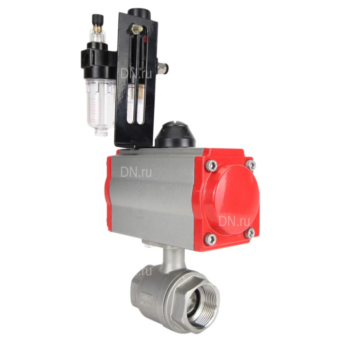 Кран шаровой BV3232P(2pc)-FP-T-ISO-H Ду25 Ру63 полнопроходной двухходовой, нержавеющая сталь SS316, внутренняя резьба, уплотнение - PTFE, с пневмоприводом PA-DA-052 двойного действия, с пневмораспределителем 4M310-08 DC24V, с БПВ AFC2000 в Омске