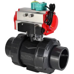 Кран шаровой BV4242E-FP-GRM-ISO Дн40 Ру10 полнопроходной, корпус - НПВХ, шар - НПВХ, уплотнение - EPDM, с пневмоприводом PA-SA-065, пневмораспределителем 4M310-08 DC24V и магнитным переключателем ALS200D