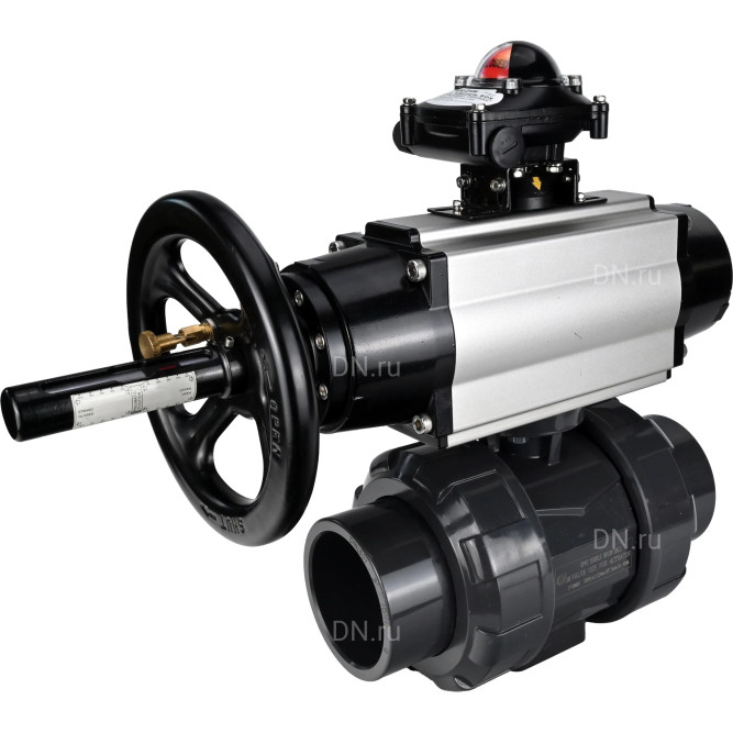 Кран шаровой BV4242E-FP-GRM-ISO Дн15 Ру10 полнопроходной, корпус - НПВХ, шар - НПВХ, уплотнение - EPDM, с пневмоприводом PA-DA-105-1 и БКВ APL-210N в Омске
