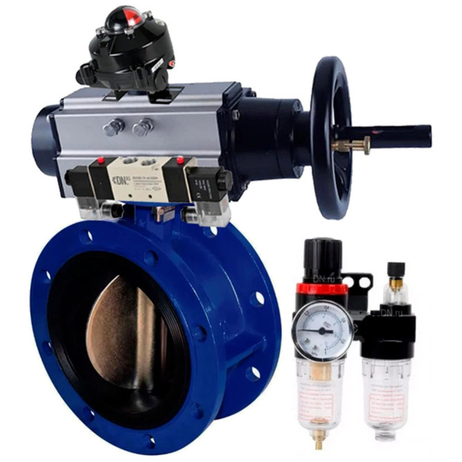 Затвор дисковый поворотный WBV1331E-2W-F-H Ду50 Ру16, корпус - чугун GGG40, диск - нержавеющая сталь 304, уплотнение - EPDM, с пневмоприводом PA-DA-105-1, пневмораспределителем 4M320-10 AC220V, БКВ APL-210N и БПВ AFC2000 в Омске