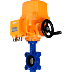Затвор дисковый поворотный WBV1631E-2W-Fb-H Ду100 Ру16 LUG межфланцевый, корпус - чугун QT450, диск - нержавеющая сталь 304, уплотнение - EPDM, с электроприводом QT-EX-010EM-O2-24VDC-У1 24В