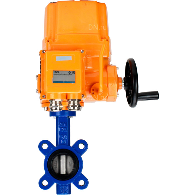 Затвор дисковый поворотный WBV1631E-2W-Fb-H Ду100 Ру16 LUG межфланцевый, корпус - чугун QT450, диск - нержавеющая сталь 304, уплотнение - EPDM, с электроприводом QT-EX-010EM-O2-24VDC-У1 24В в Омске
