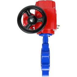 Затвор дисковый поворотный WBV1616E-2W-Fb-H Ду50 Ру16 LUG межфланцевый, корпус - чугун QT450, диск - чугун QT450, уплотнение - EPDM, с электроприводом QT-EX-005M-O2-220VAC-У1 с моментной муфтой и штурвалом