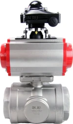 Кран шаровой BV3232P(4pc)-SP-3WL-T-ISO-H Ду80 Ру40 стандартнопроходной трехходовой L-тип, нерж. сталь SS316, внутренняя резьба, уплотнение - PTFE, пн.приводом PA-DA-083, пн.распределителем 4M310-08 AC220V и БКВ APL-210N