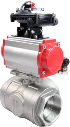Кран шаровой BV3232P(4pc)-SP-3WL-T-ISO-H Ду80 Ру40 стандартнопроходной трехходовой L-тип, нерж. сталь SS316, внутренняя резьба, уплотнение - PTFE, пн.приводом PA-DA-083, пн.распределителем 4M310-08 AC220V и БКВ APL-210N